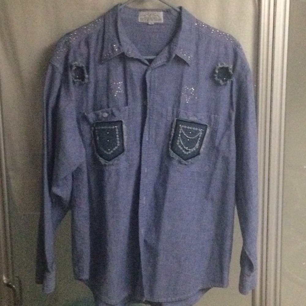 Blue Long Sleeve Unisex Shirt with Patch Details
